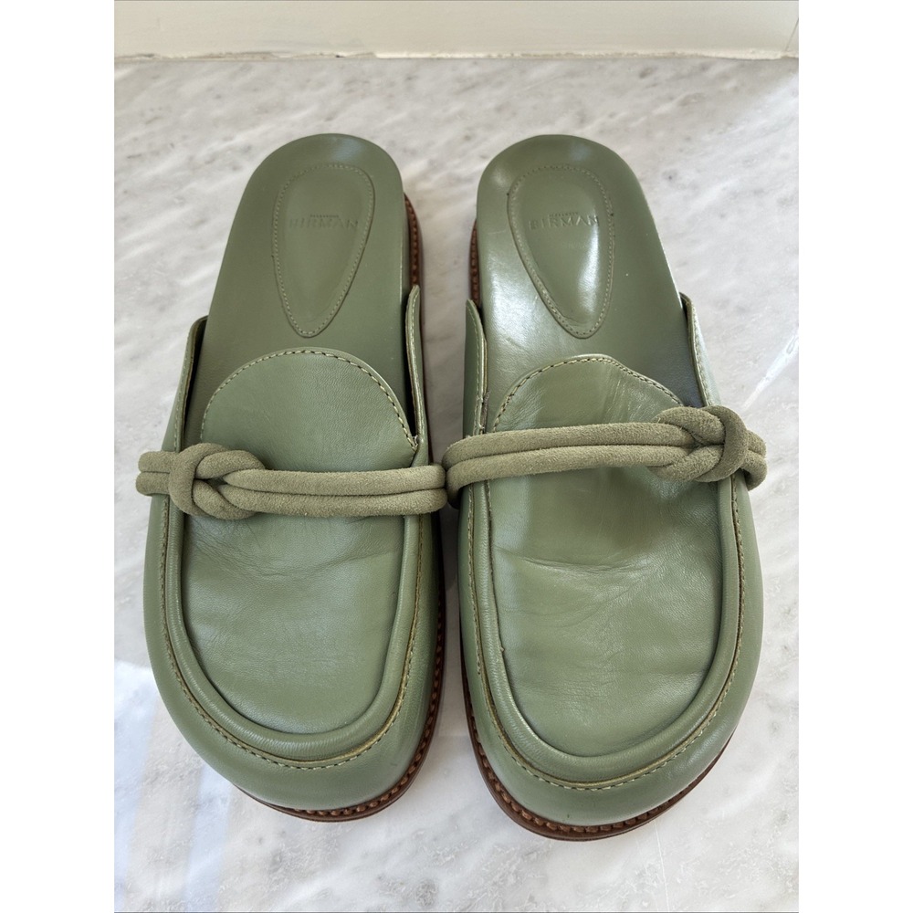 $395 Alexandre Birman Clarita Knoted Flat Mule Green Eu 37.5 US 6.5